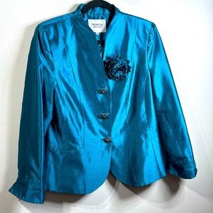 (R) PROMISE
NEW YORK vintage turquoise blue collarless jacket size 10 women